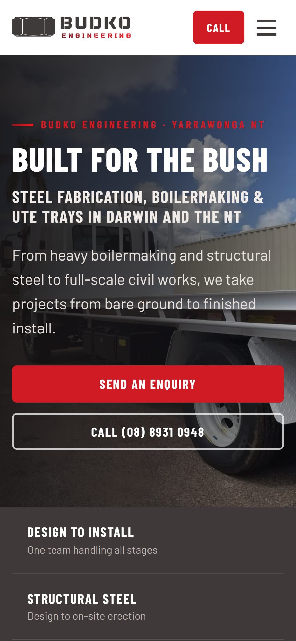 Budko Engineering website on a phone