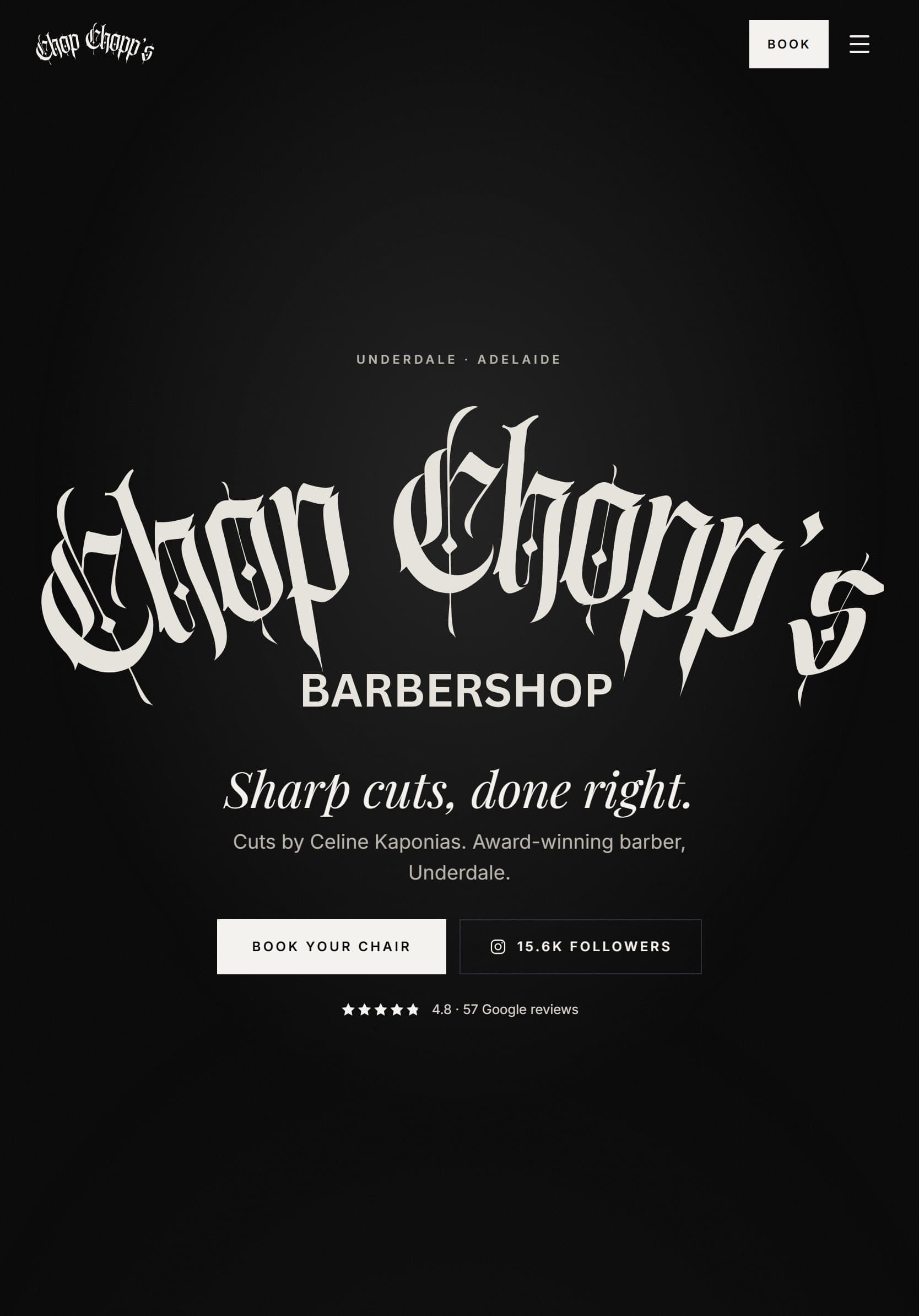 Chop Chopp's Barbershop website on a tablet
