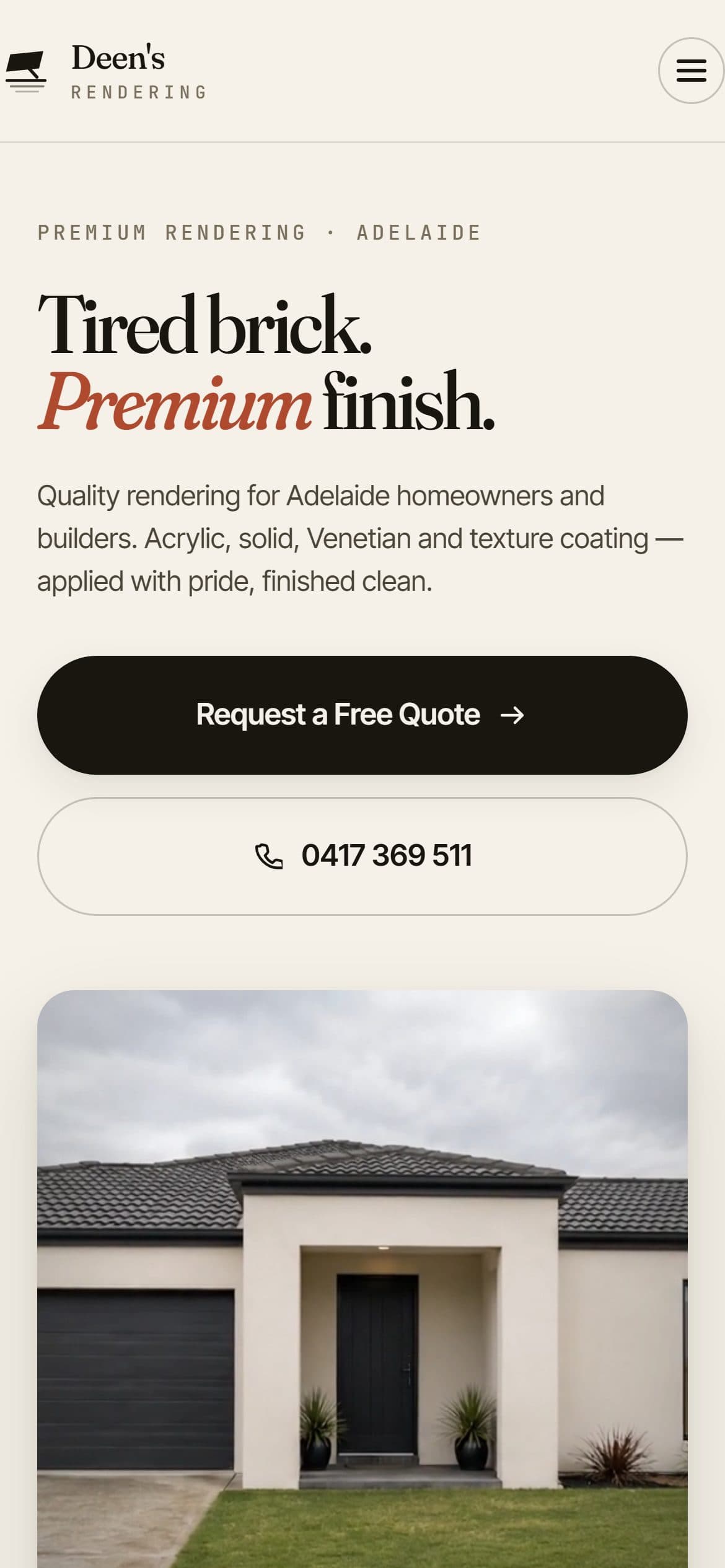 Deen's Rendering website on a mobile phone