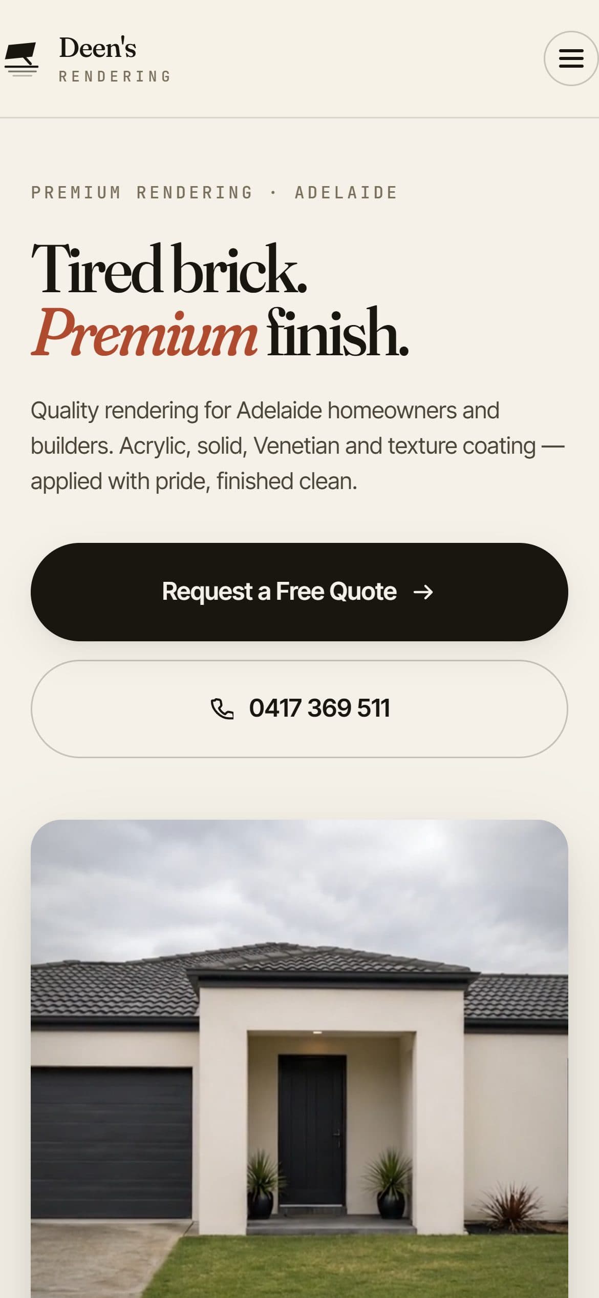 Deen's Rendering website on a phone