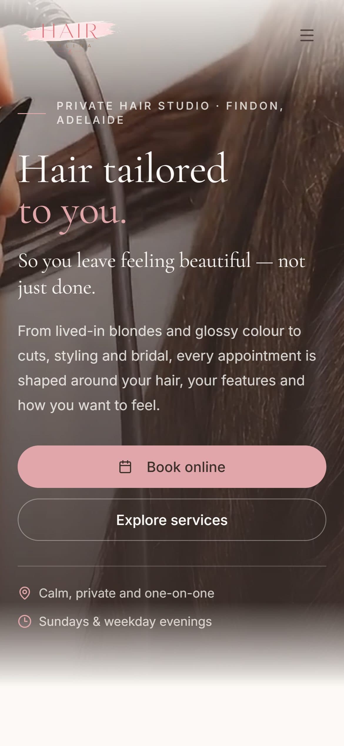 Hair by Polina website on a phone