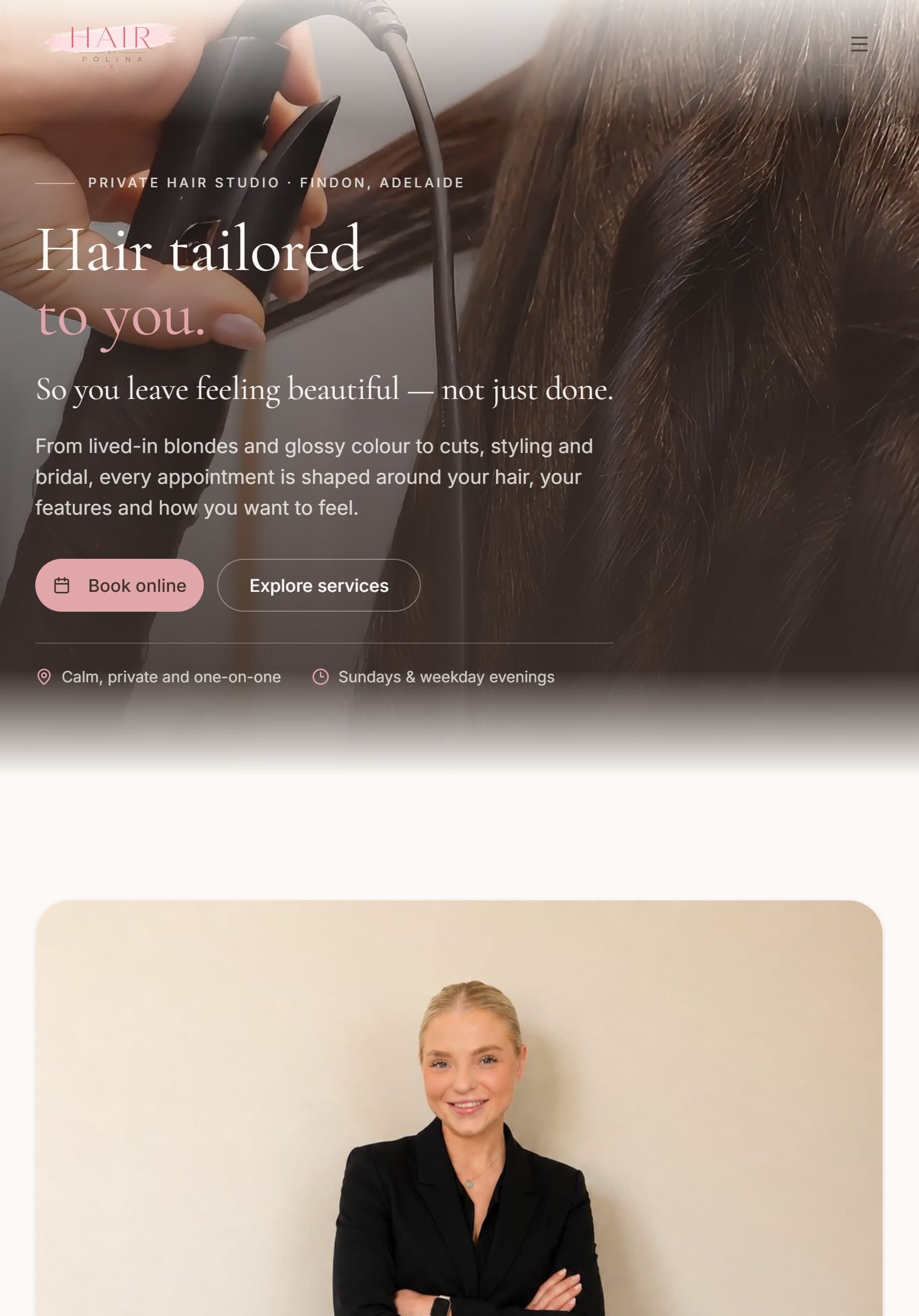 Hair by Polina website on a tablet