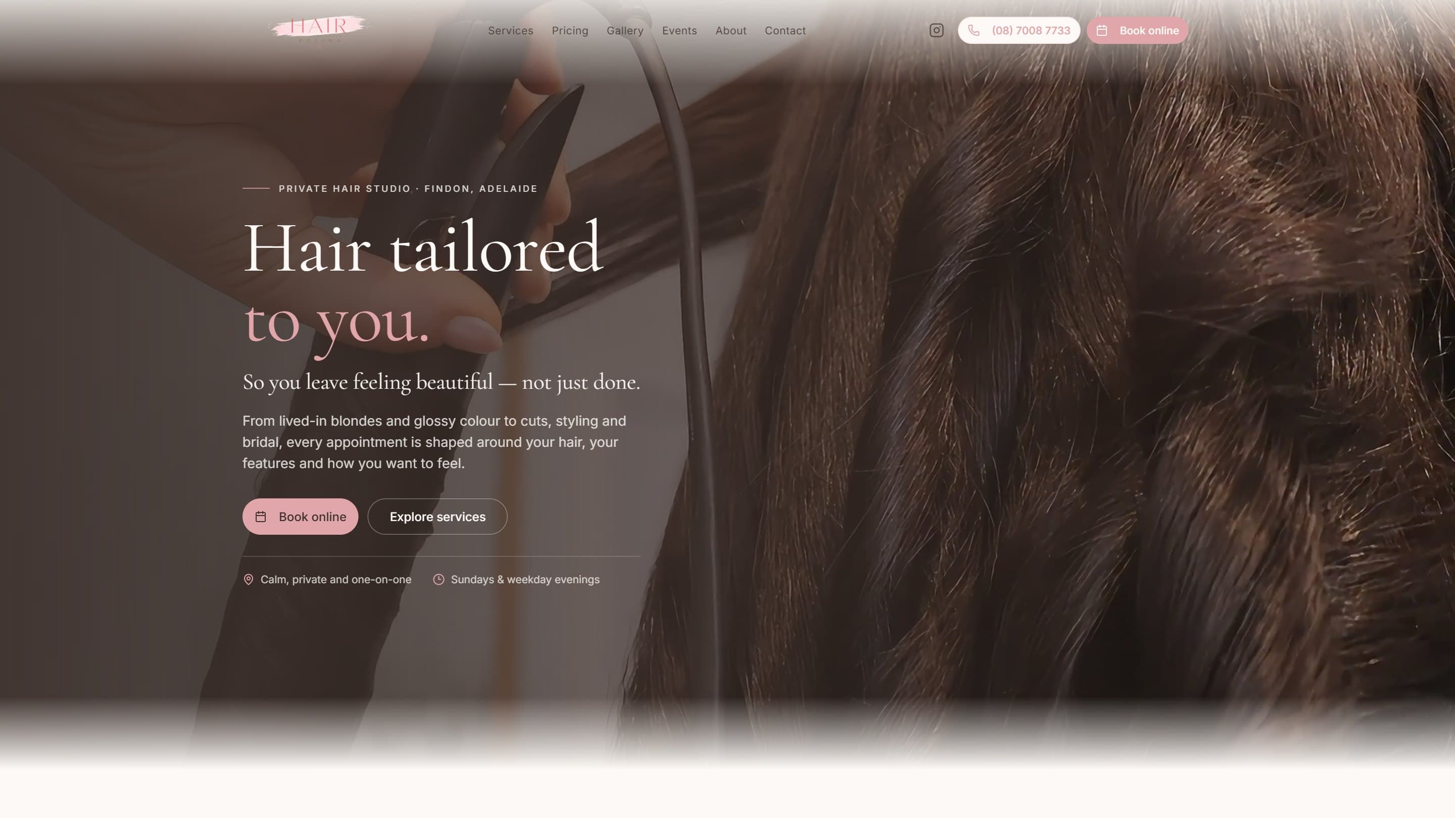 Hair by Polina — Hair tailored to you, so you leave feeling beautiful, not just done homepage screenshot