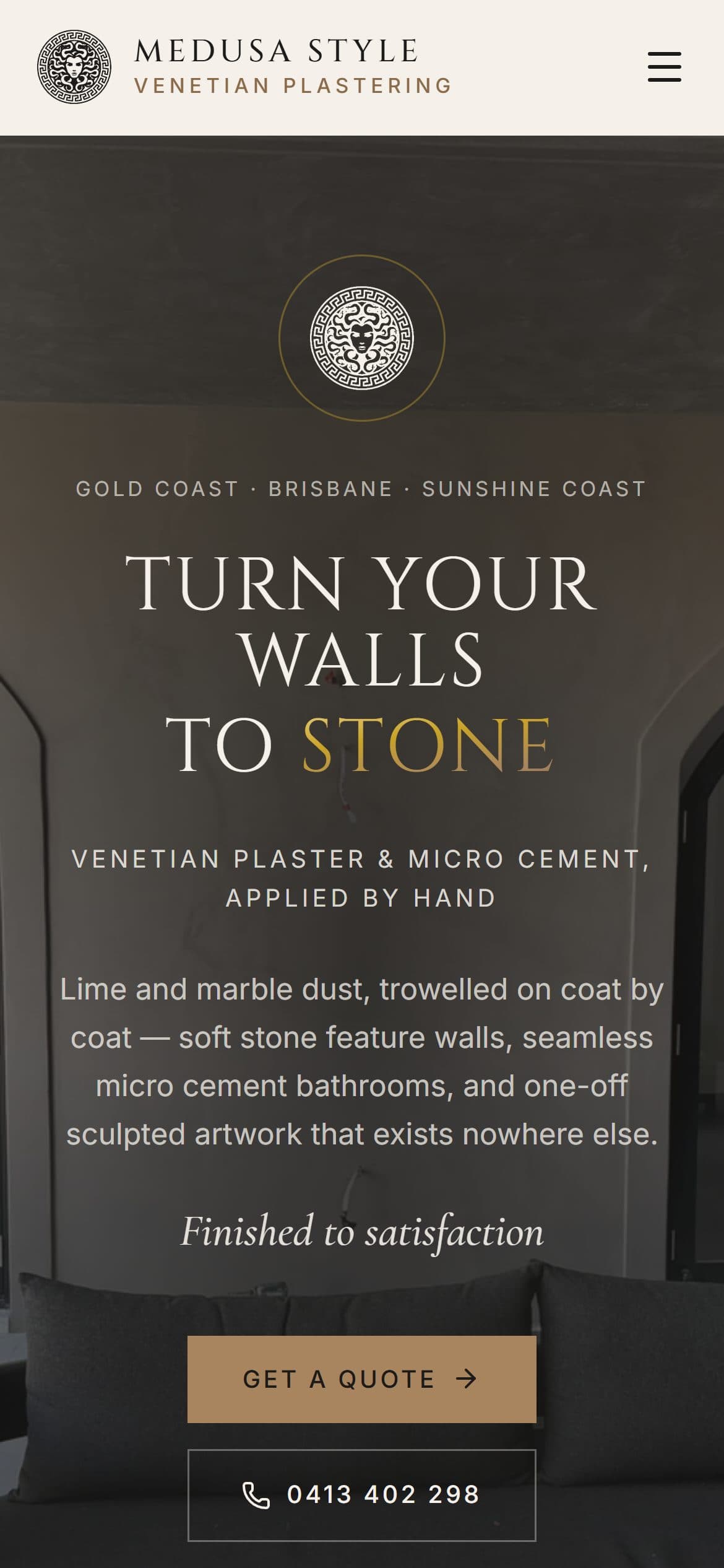 Medusa Style Venetian Plastering website on a phone