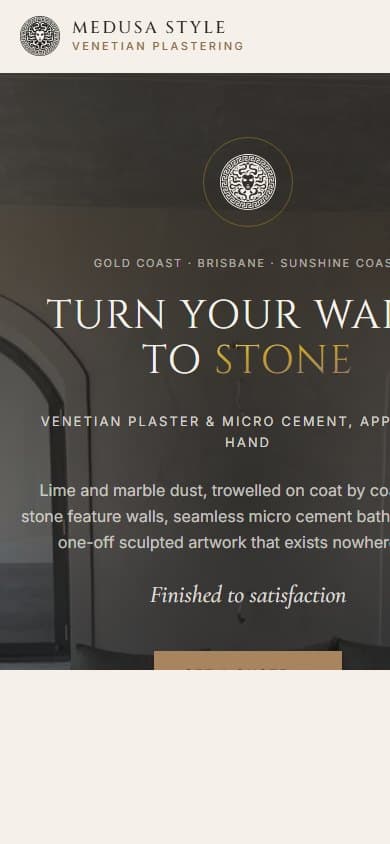 Medusa Style Venetian Plastering website on a mobile phone