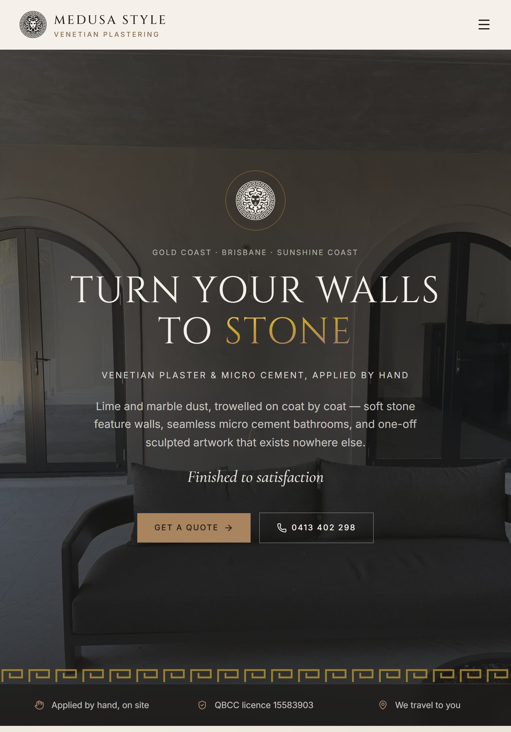 Medusa Style Venetian Plastering website on a tablet