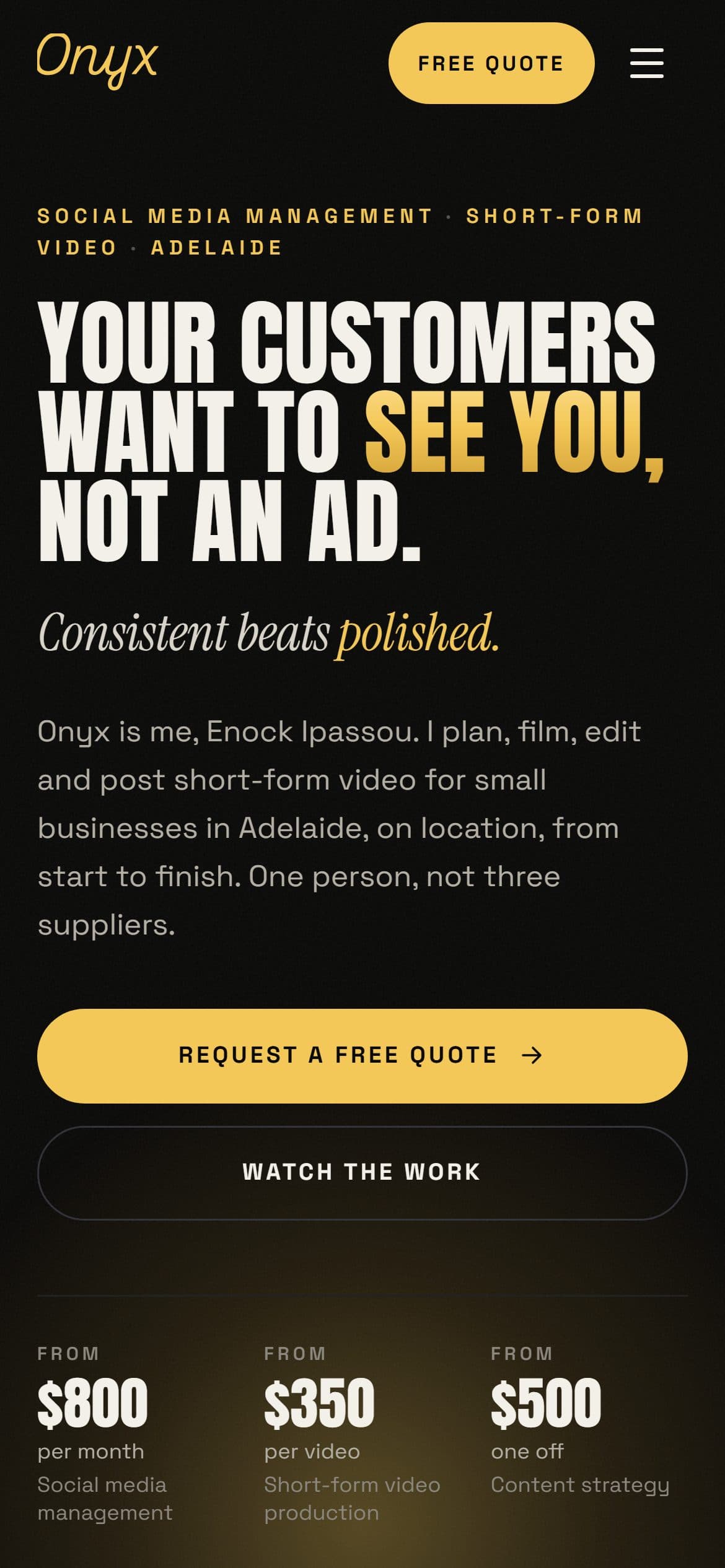 Onyx website on a phone