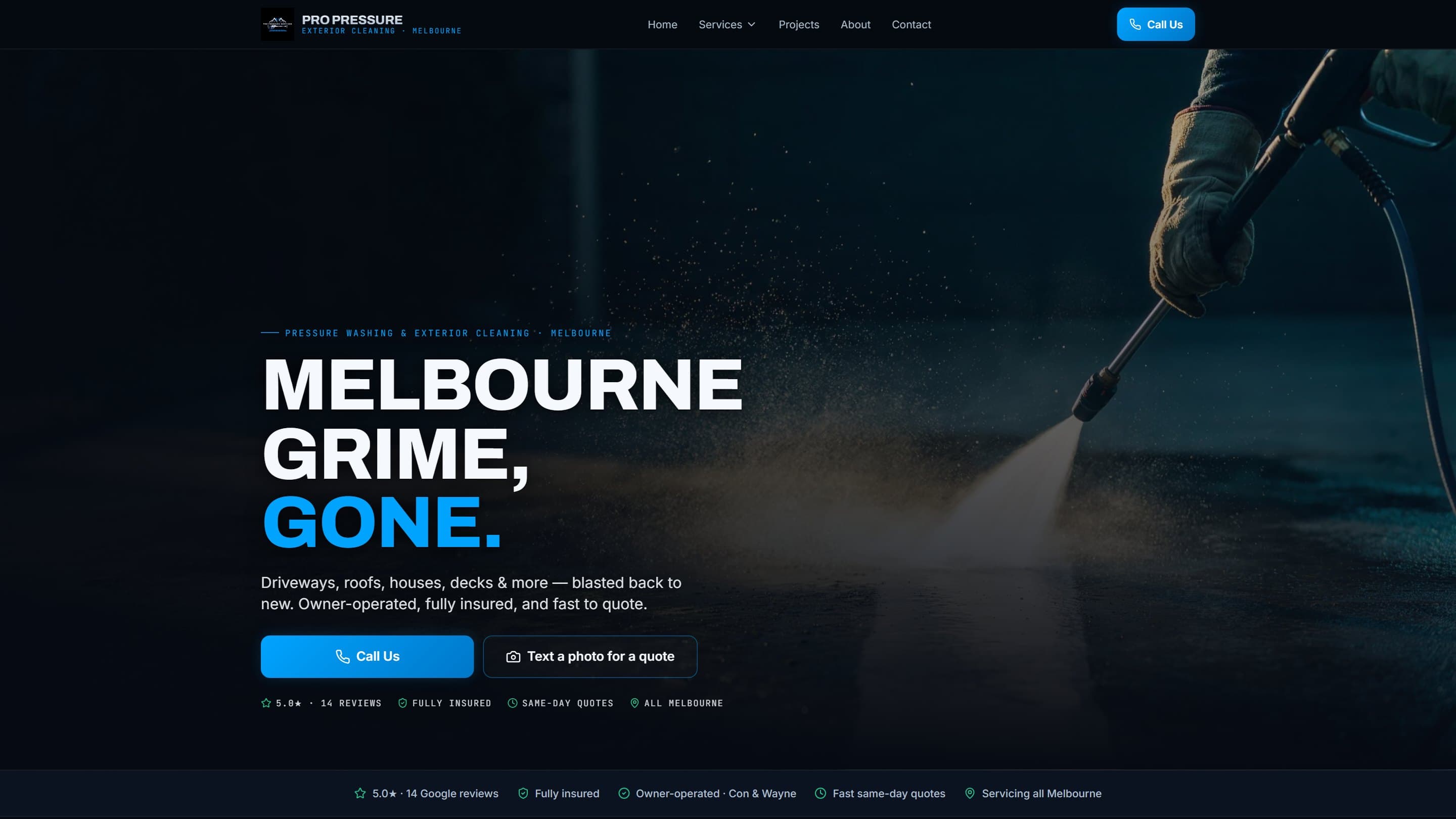 Pro Pressure Services website on a laptop