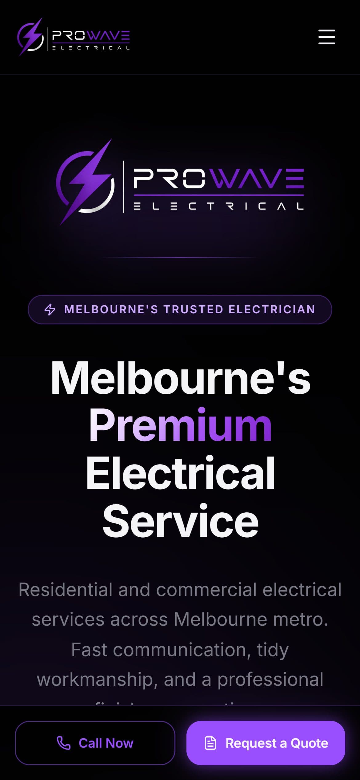 Prowave Electrical website on a phone
