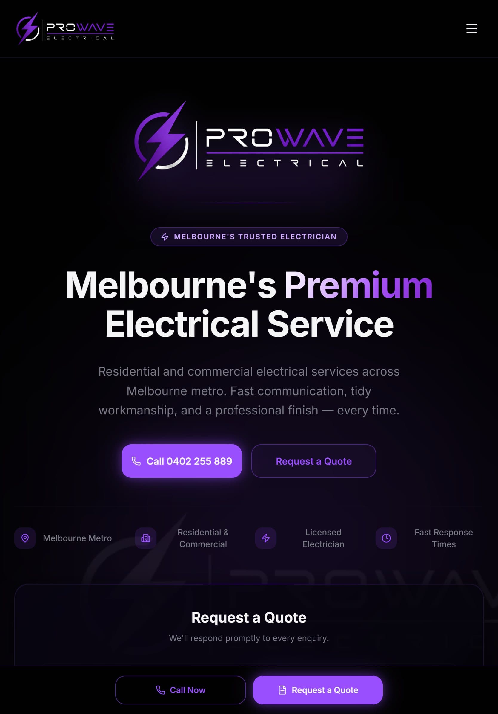 Prowave Electrical website on a tablet