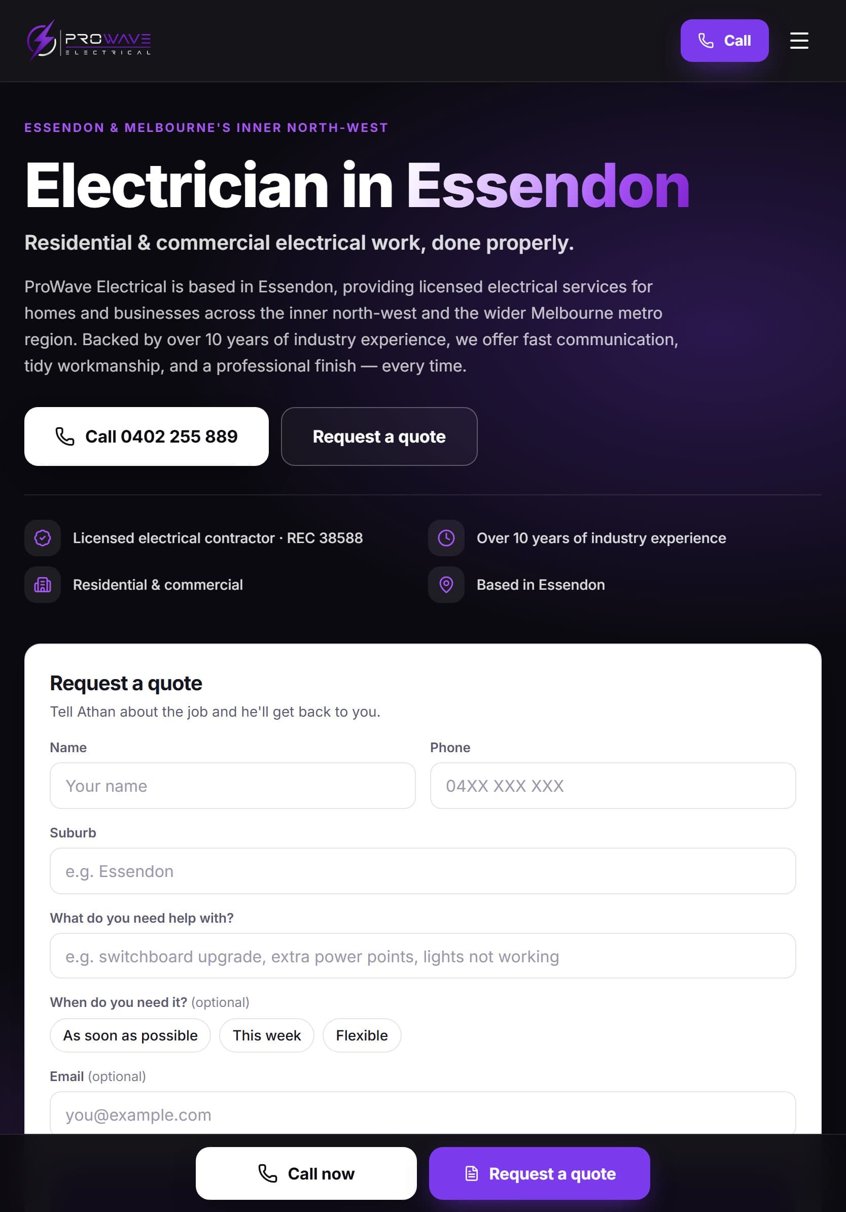 Prowave Electrical website on a tablet