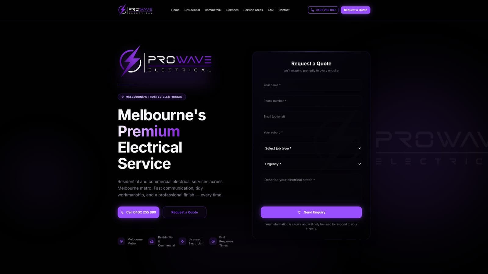 Prowave Electrical — Melbourne's Premium Electrical Service homepage screenshot