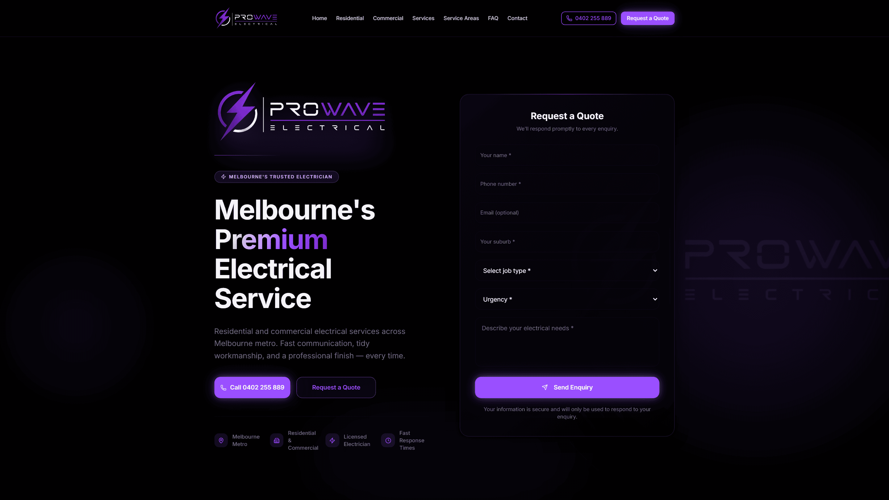 Prowave Electrical — Melbourne's Premium Electrical Service homepage screenshot