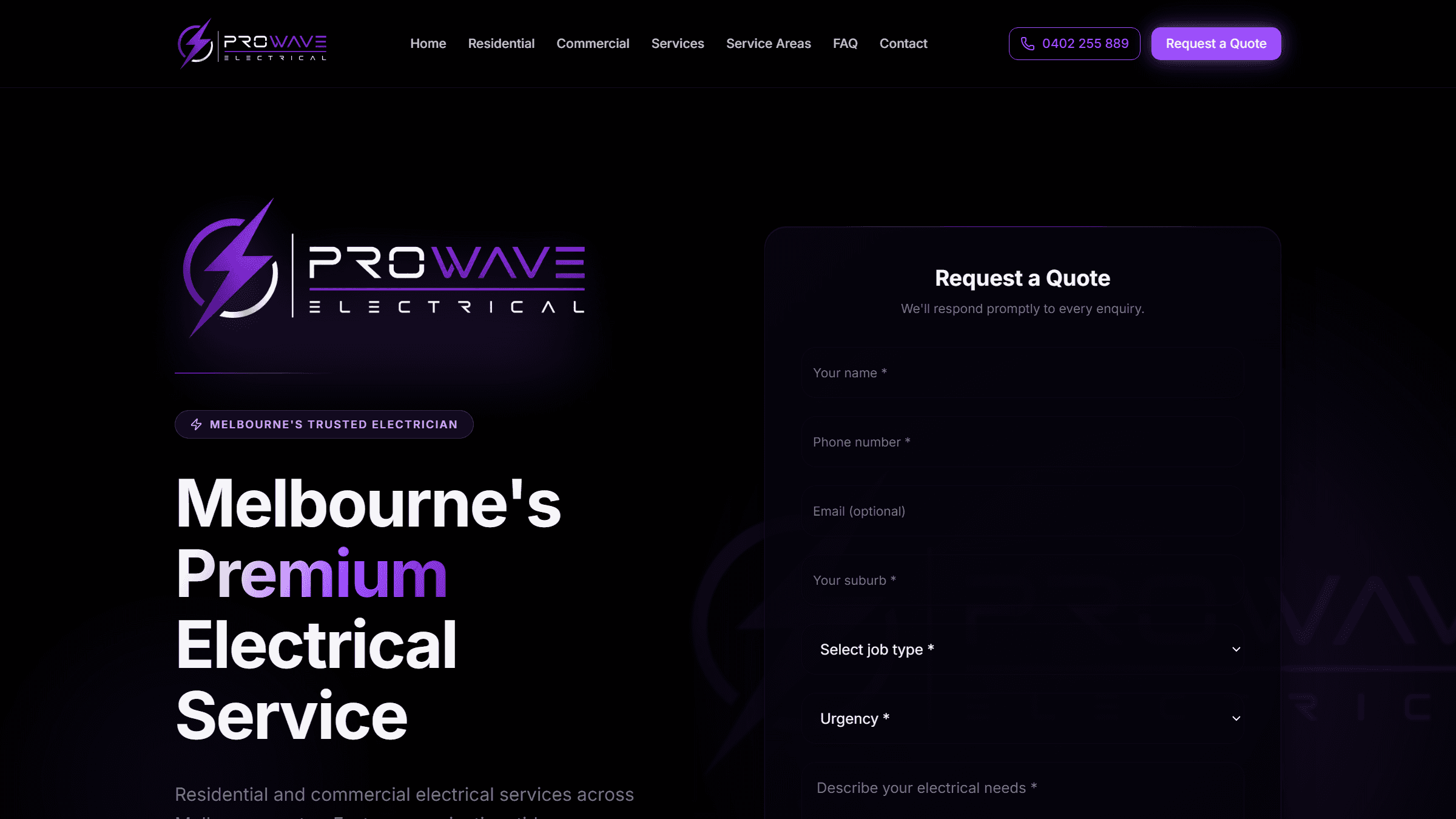 Prowave Electrical — Melbourne's Premium Electrical Service homepage screenshot