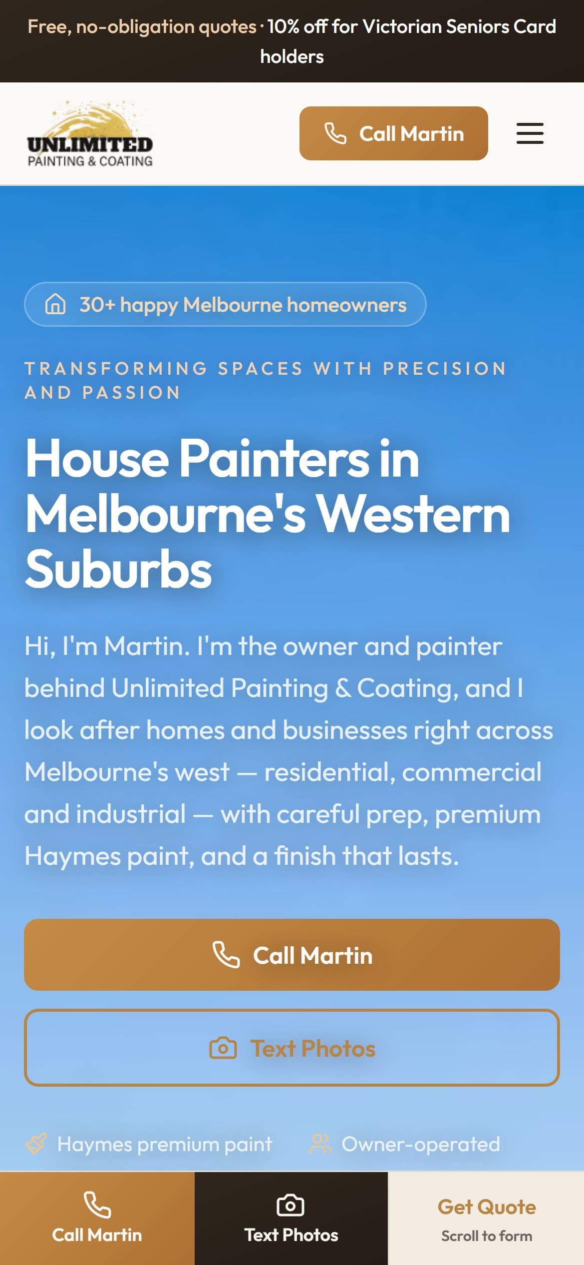 Unlimited Painting & Coating website on a phone