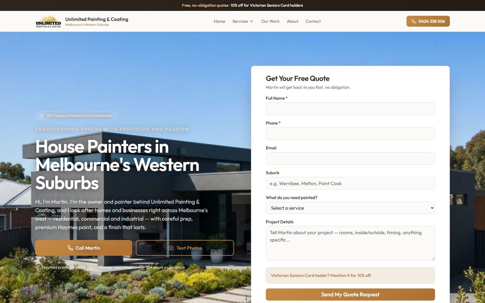 Unlimited Painting & Coating — house painters for Melbourne's western suburbs, website hero