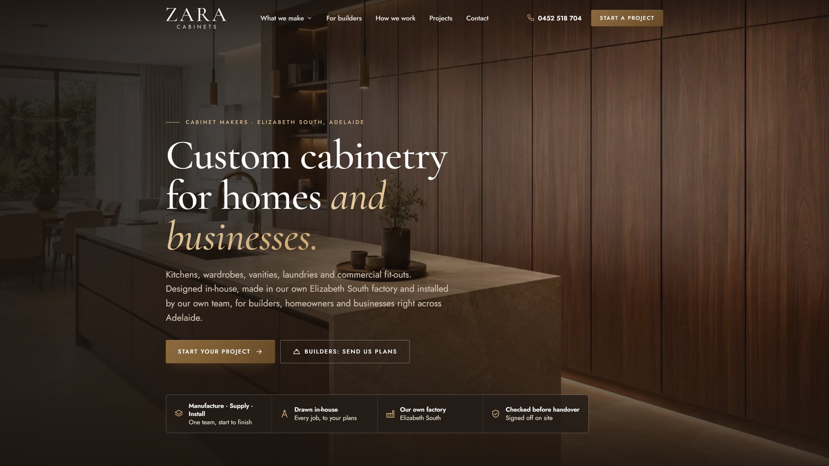 Zara Cabinets website on a laptop